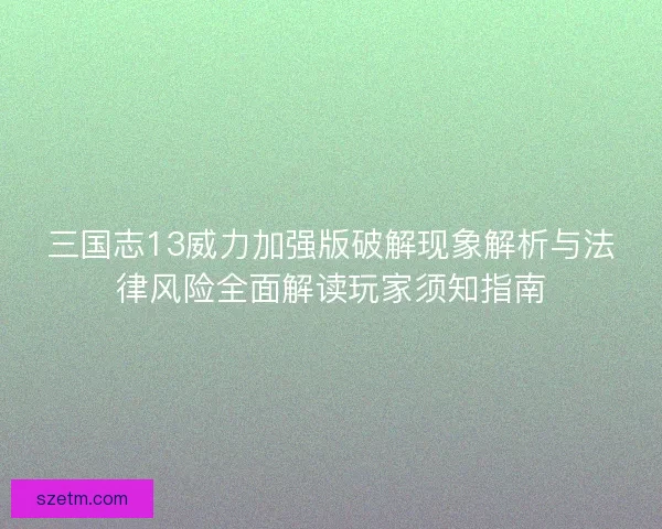 三国志13威力加强版破解现象解析与法律风险全面解读玩家须知指南